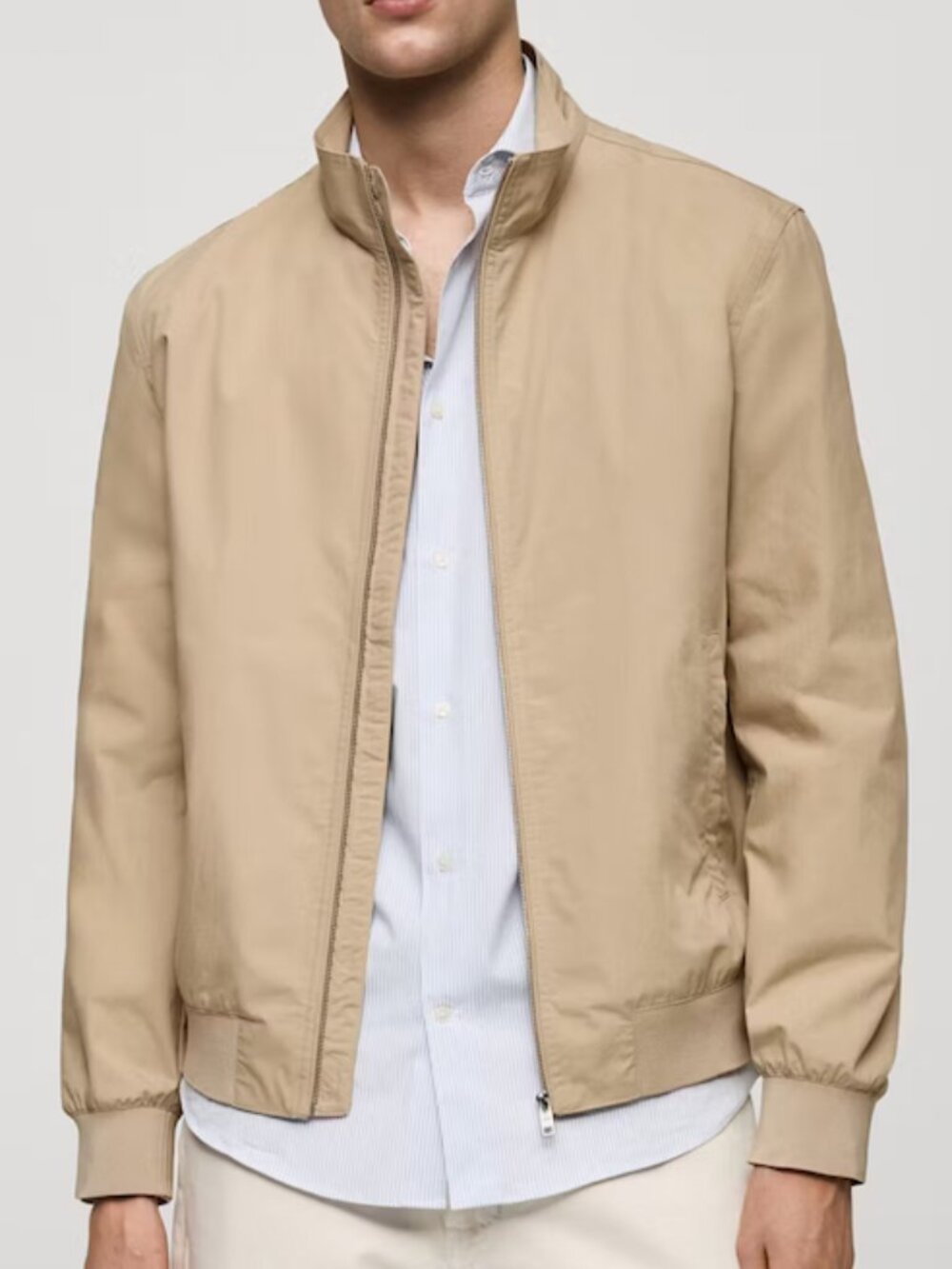 Mango Tan Lightweight Jacket w/ Funnel Neck